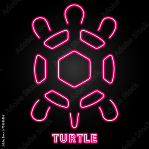 turtle neon sign, modern glowing banner design, colorful modern design trend on black background. Vector illustration.