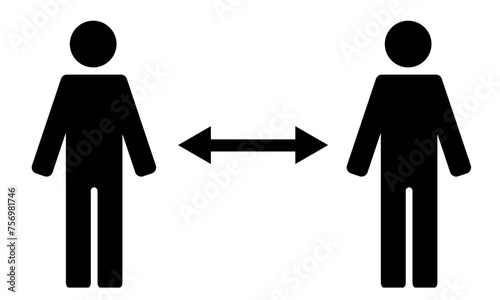 ソーシャルディスタンス　人物ピクトグラム　直立シルエット　アイコン　全身