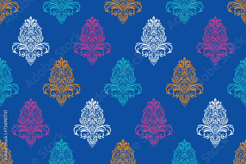 Ethnic Pattern. Ethnic India seamless pattern design oriental style. Damask India Motif.