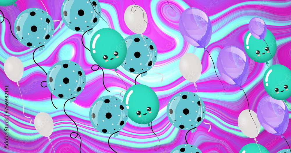 Image of balloons icons on colourful liquid background