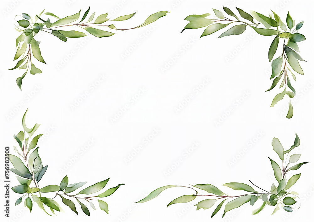 watercolor horizontal vine frame border decoration elements - wedding card invitation illustration design asset.
