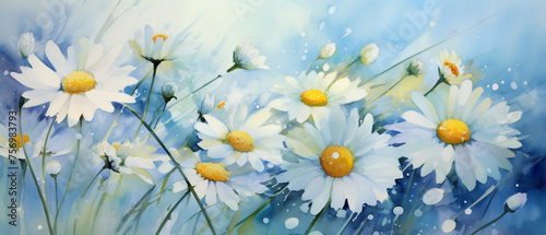 Daisy flower watercolor painting abstract.