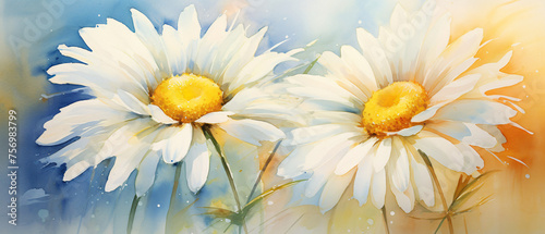 Daisy flower watercolor painting abstract.