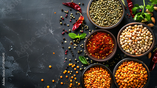 Bowls with Legumes and Indian Spices - Fresh and Aromatic Ingredients for Healthy Cooking and Cuisine, Culinary Delights with Traditional Flavors, Generative AI