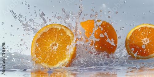 fresh orange and water splash on white background