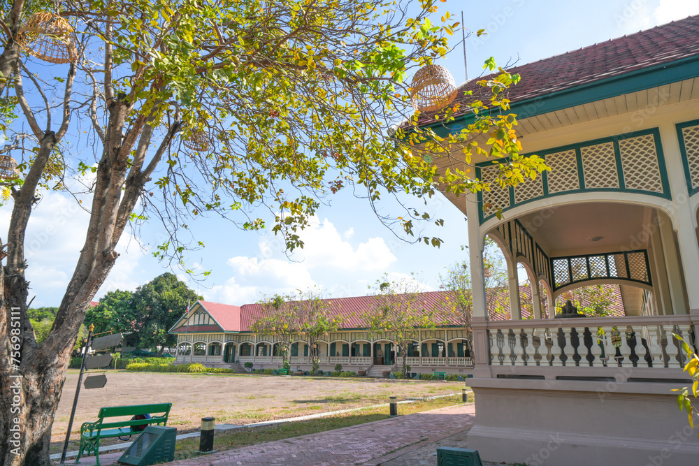 Naklejka premium The building in Chan Kasem Palace is in the former capital of Ayutthaya province of Thailand. It was built in 2120 and has been reconstructed. Taken on 21-02-2024