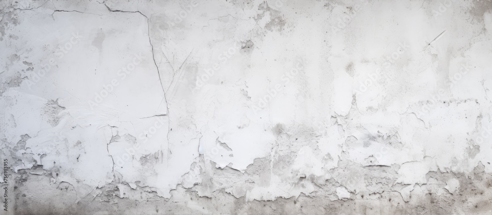 Obraz premium A closeup shot of a white wall with peeling paint, showcasing the monochrome winter theme. The freezing cold adds to the decaying look of the wall