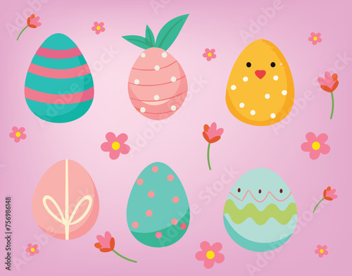 Easter Egg Delight: A vibrant illustration capturing the joy of Easter with colorful eggs, cheerful flowers, and a hint of springtime freshness