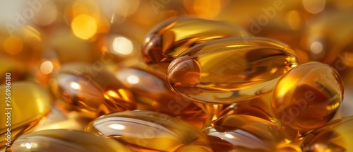 A close up of a cod liver fish oil capsule rich in omega 3 fatty acids EPA DHA vitamin A and vitamin D