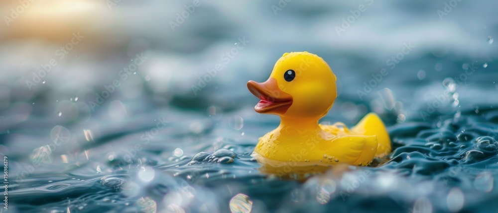 Adorable toy duck in rippling water Adorable toy duck in rippling water