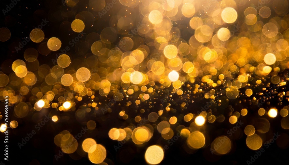 Golden Glitter: Blurry Bokeh Particles with Light Leaks on Black