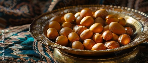 Argan fruits served on a gold plate