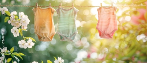 Baby apparel drying on the line photo