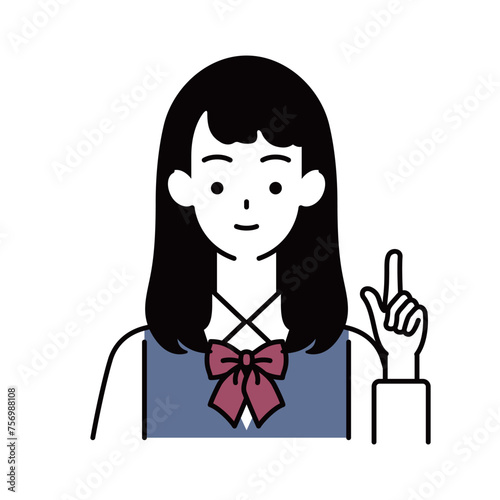 指差し・女子生徒の上半身・ポーズイラスト