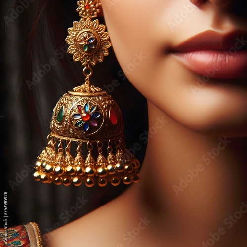 woman with golden jhumka photo