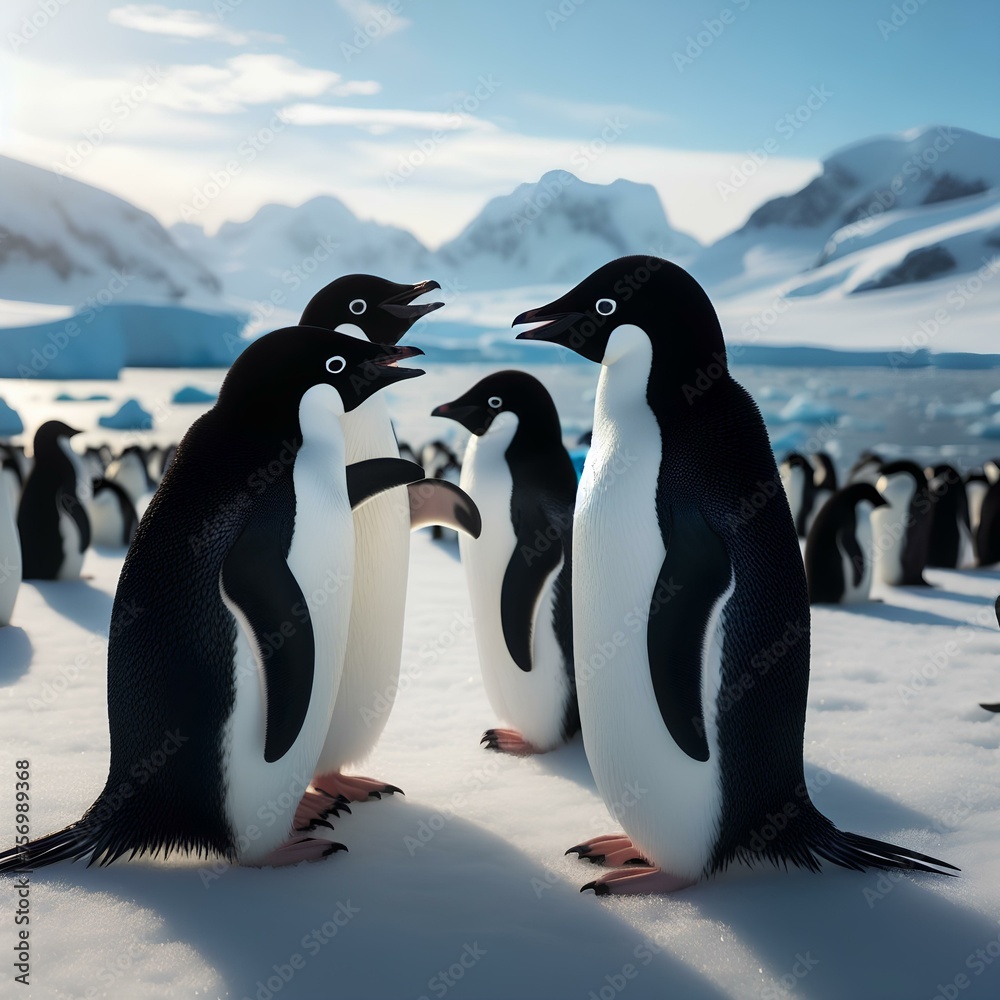 Obraz premium Adelie penguins chatting in Antarctica.