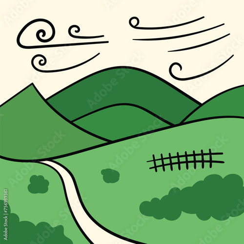 Vector illustration of green mountain valley landscape background
