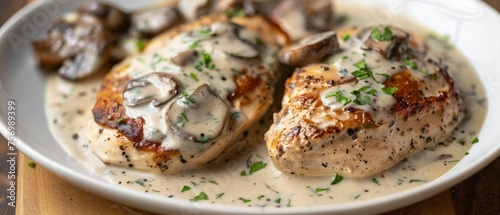 Chicken with mushroom cream sauce photo