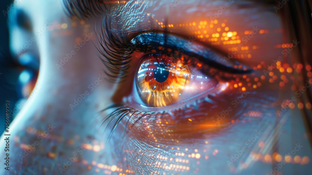 Closeup of an augmented human eye with virtual digital elements Closeup of an augmented human eye with virtual digital elements