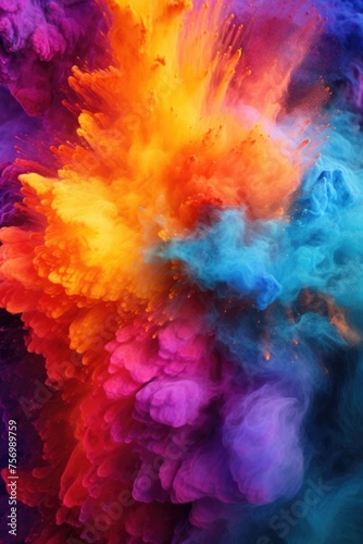 Colorful explosion of smoke and fire with rainbow of colors