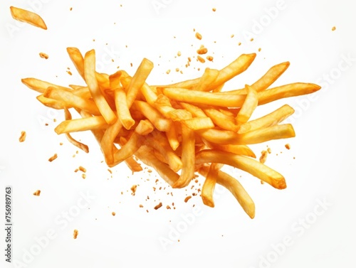 Pile of French fries with lot of crumbs