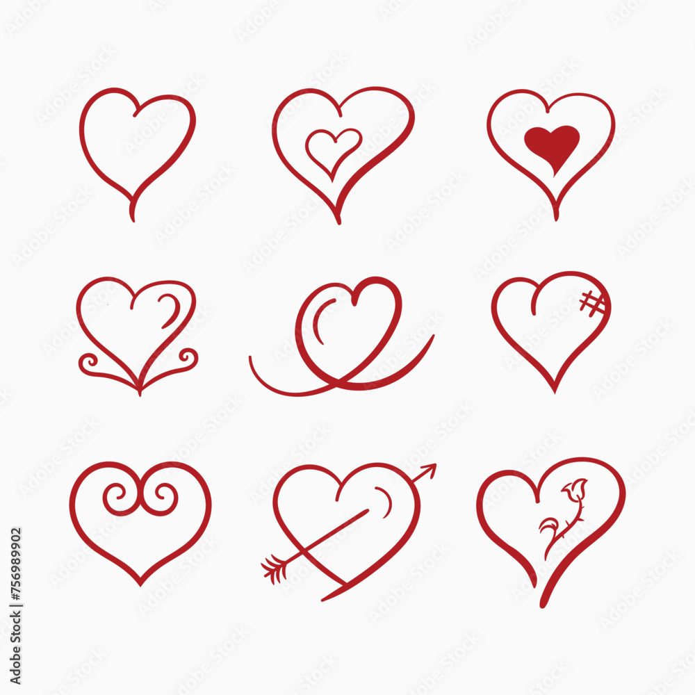 Vector set of hearts hand drawn doodle style white background Vector set of hearts hand drawn doodle style white background