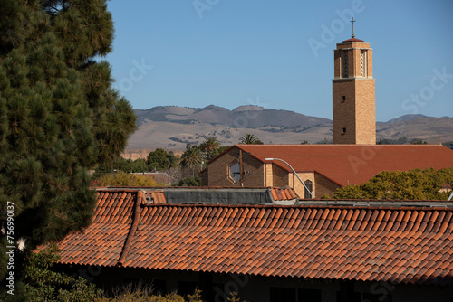 Фотография Aerial view of a historic church and surrounding neighborhood of Santa Maria, California, USA