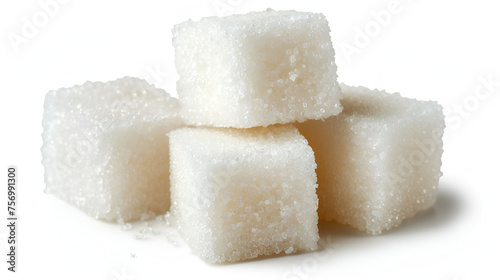Close-Up of Three White Sugar Cubes Isolated on White Background, Minimalist Composition for Culinary Concepts, Generative AI