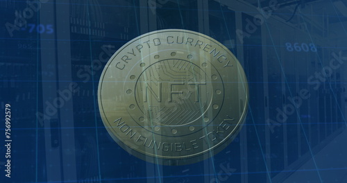 Image of coin with nft over servers