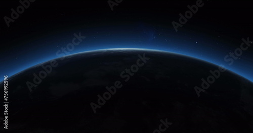 A serene view of Earth s horizon from space  with copy space