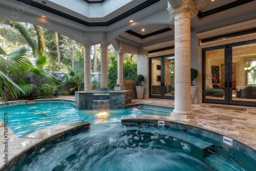 Elegant Home Interior Featuring a Luxurious Pool and Jacuzzi.