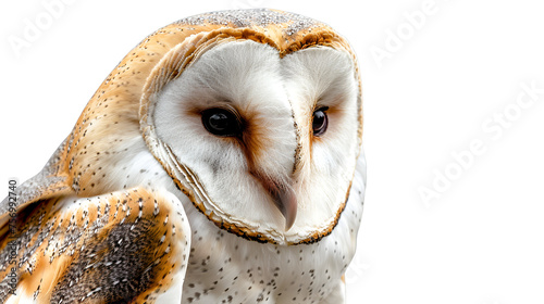 Common Barn Owl (Tyto alba) Head Close-Up with Copy Space, Detailed Portrait of a Beautiful Owl, Wildlife Photography, Generative AI