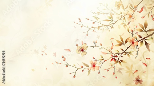 Ein schöner Frühling Hintergrund mit Blättern und kleinen Blumen auf einem hellen Hintergrund , A beautiful spring background with leaves and little flowers on a light background 