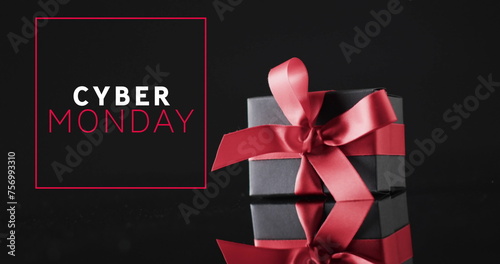 Image of cyber monday text over gift box