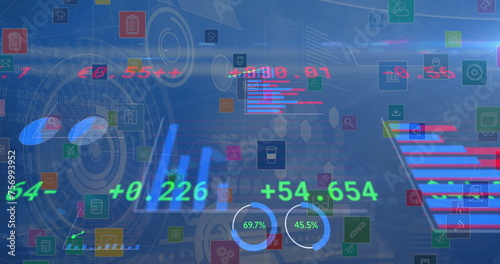 Image of financial data processing over scopes scanning and digital icons