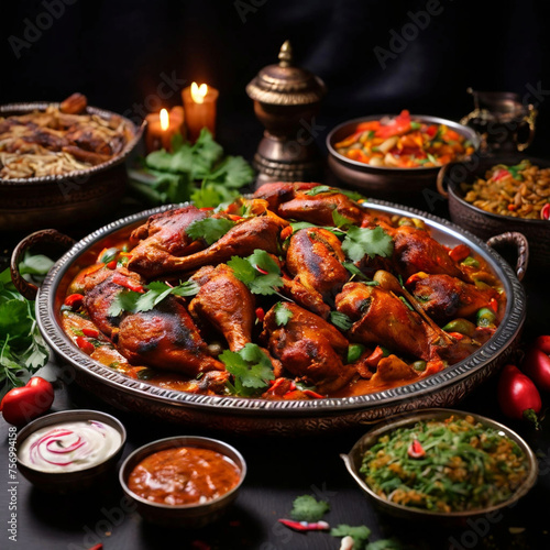 Indian Chicken Curry cooked with spieces photo