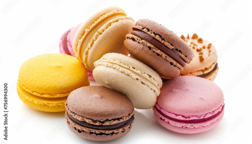 French cakes in various colors isolated on white background with clipping path French cakes in various colors isolated on white background with clipping path