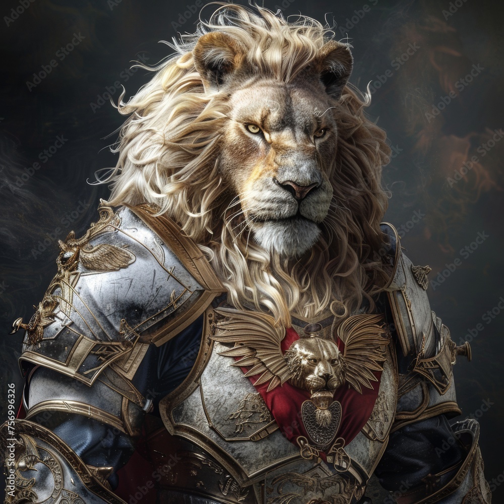 Stately Lion in Ornamental Battle Armor Stately Lion in Ornamental Battle Armor