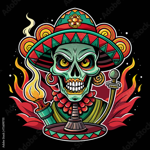 Mariachi Music to Malevolent Spirits: Transform Hookah Horror into a Mexican Masterpiece for Your T-Shirt Sticker