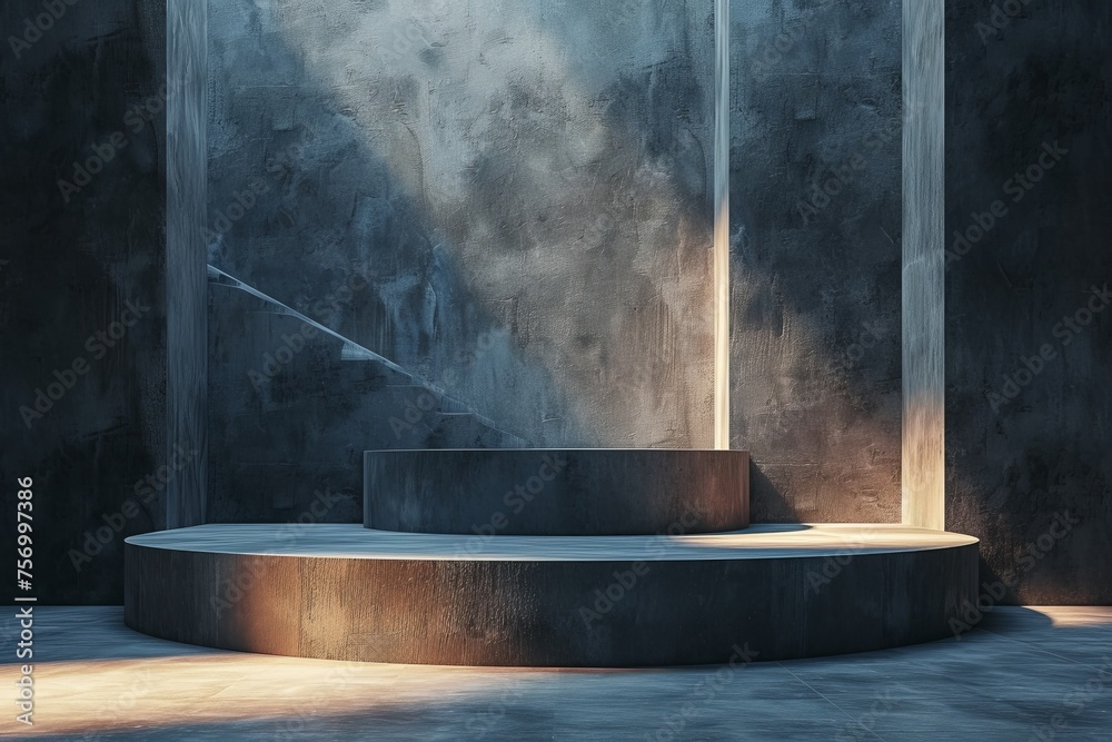 A minimalist podium with a dark and atmospheric aesthetic