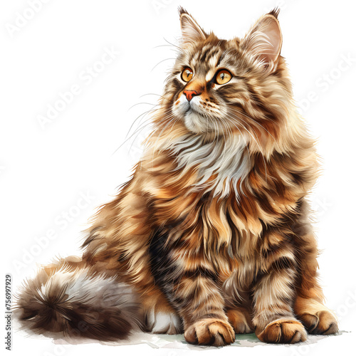 Cat chubby Maine Coon and transparent background