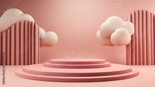 Pink 3d podium cloud display stand abstract beauty studio showcase geometric white