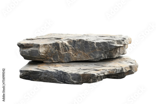 Flat realistic stone rock podium with a rugged texture, suitable for showcasing products with a natural and robust theme, cut out transparent background