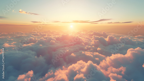 Flying Above the Clouds Towards the Sun with Soft Focus Background  Concept of Freedom and Hope in Nature  Generative AI  