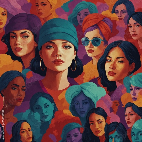  Colorful illustration of a group of women. International Women's Day concept. photo