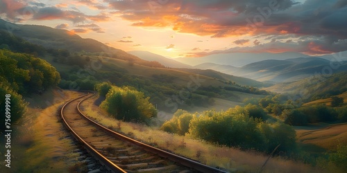 The Golden Hour Casts a Gentle Light on the Scenic Railway Landscape. Concept Golden Hour, Scenic Railway, Gentle Light, Landscape photography, Natural Beauty