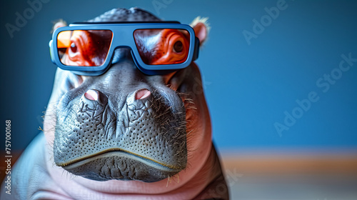 Hipster hippo with vision virtual reality sunglass solid background
