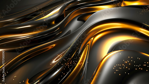 Abstract background with gold and black liquid waves. Flowing golden and black liquid waves 