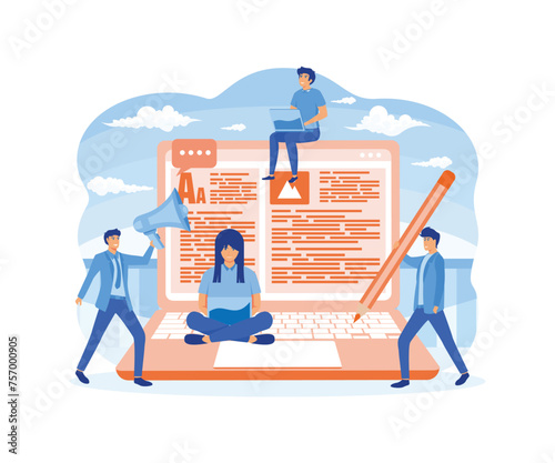 Blogging, Blogger. Freelance. Creative writing. Copy writer. Content management. flat vector modern illustration