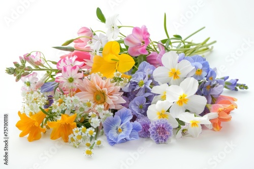 Spring flowers arranged in a beautiful bouquet against a white backdrop © LimeSky